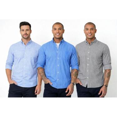 Imagem de Kit 3 Camisas Social Masculina Variadas Manga Longa Camisaria Colombo,