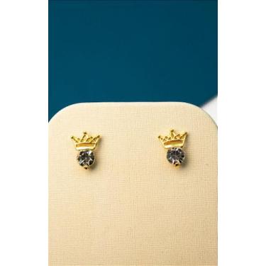 Imagem de Brinco Coroa com Zircônia em Ouro 18k - Par de Bijuterias Premium - no