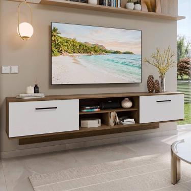 Imagem de Rack Suspenso para TV até 80 Polegadas 218 cm 2 Portas Rustic/Branco Agata Madesa
