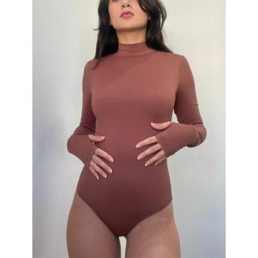 Imagem de Body Segunda Pele Gola Alta Com Dedal - Evz Shop, Marrom, M