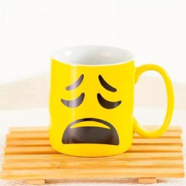 Imagem de Caneca Emoticon Emoji Amarela De Porcelana 300 Ml Terramada, Angustiad