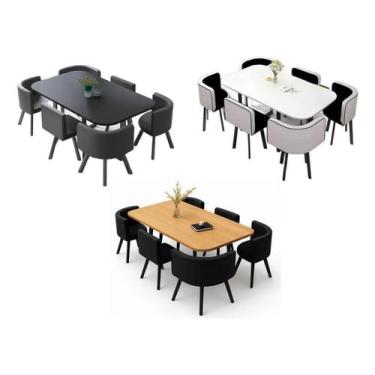 Imagem de Mesa De Jantar Minimalista Com 6 Cadeiras Compacta 145cm - ABM, branco
