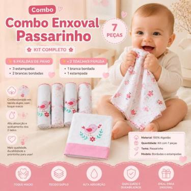 Imagem de Combo Passarinho 7 Peças Fraldas e Toalhas Bebê Luxo 100% Algodão - Ma
