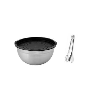 Imagem de Tigela Bowl Inox 3,5L e Pegador Alimentos Salada Buffet 2un - casa cha