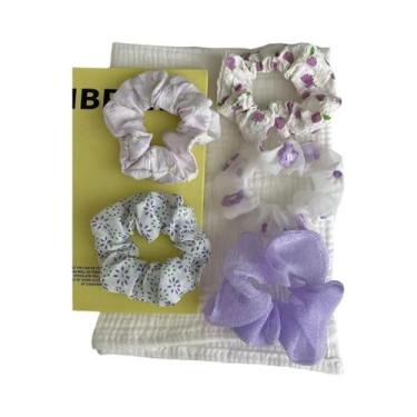 Imagem de Conjunto De 6 Elásticos De Cabelo Femininos Estilo Scrunchie Com Estam
