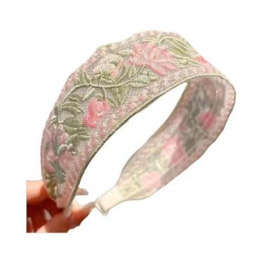Imagem de Faixa De Cabelo Feminina Elegante De Chiffon Com Flores Bordadas, Tiar