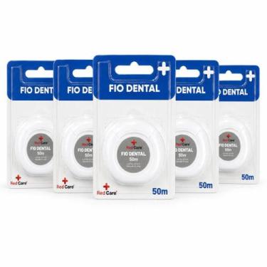 Imagem de Kit 5 Fios Dentais Red Care 50m  Higiene Bucal Sem Desfiar Sem Sabor