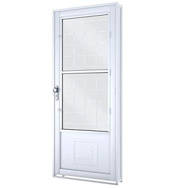 Imagem de Porta de Aço Giro com Vidro e Grade Lucasa Facilità 215cmx90cm Branco