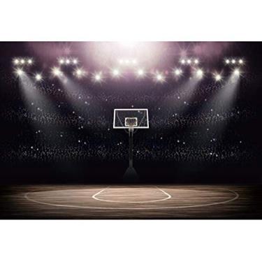 Imagem de Yeele Pano de fundo de quadra de basquete de 2,1 x 1,5 m para áreas internas de basquete decoração de parede de basquete fotografia fundo fãs de basquete retrato interior sala de estar Photo Studio adereços