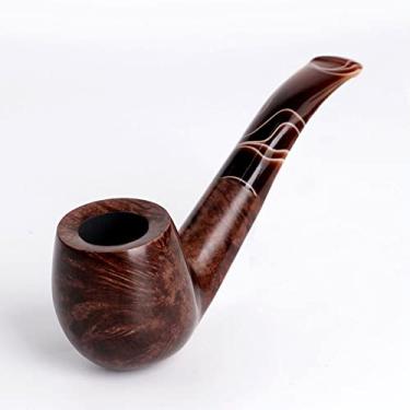 Imagem de MUXIANG Unissex Cachimbo Briar Tobacco Cor Escura, Liso, Dobrado, Feito à Mão com Filtro 3mm e Haste Colorida (Mocca)