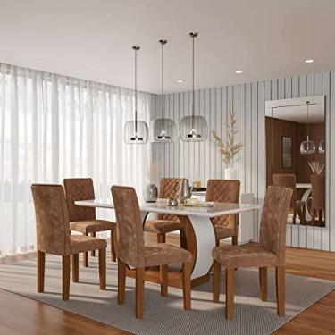 Imagem de Conjunto de Mesa de Jantar com 6 Cadeiras Estofadas Sienna Animalle Off White e Chocolate