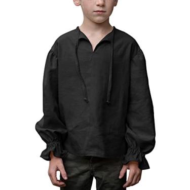 Imagem de Bbalizko Camisa infantil de fantasia de pirata medieval medieval com babados, manga comprida, Halloween, jacobita escocesa, Preto, 10-12 Years