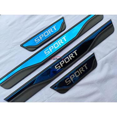 Imagem de GZBFTDH Proteção de Peitoril Soleira da Porta, para SUV Universal Parts Carro Acessórios, Aço Inoxidável Kick Plate Guard de Pedal de Limiar Protetor, Peças para Automóveis (azul)