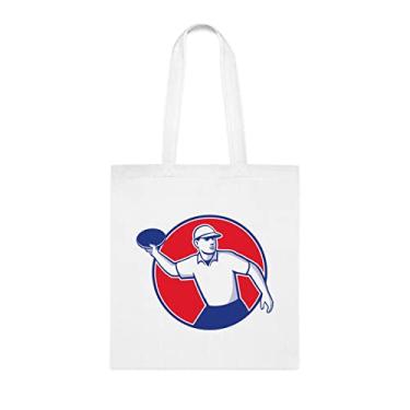 Imagem de Sacola circular de mascote para jogador de golfe de disco, presente divertido, bolsa de ombro, bolsas reutilizáveis, ideia de presente de cesta de Natal de aniversário, Branco