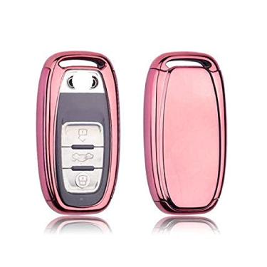 Imagem de CSHU TPU Car Key Case Cover Keychain Ring Key Bag, apto para Audi A1 A3 A4 A5 A6 A7 A8 Quattro Q3 Q5 Q7 2009 2010 2011 2012 2013 2014 2015, rosa