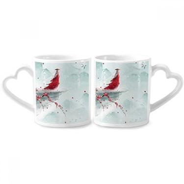 Imagem de Conjunto de canecas de porcelana para casais, aquarela, chinesas, seladas com um beijo