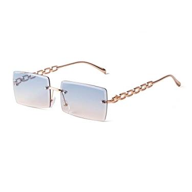 Imagem de Óculos de sol retangular sem aro feminino design de metal quadrado óculos de sol masculino cinza gradiente lente óculos sem armação óculos, C3, tamanho único