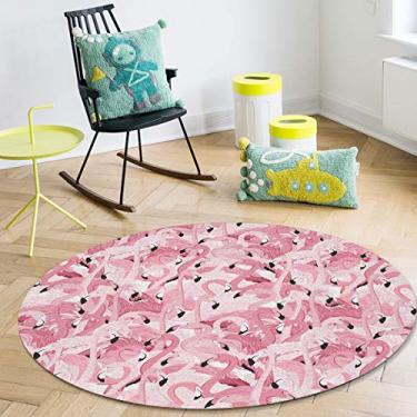 Imagem de Tapetes de área interna, tapete de chão redondo antiderrapante pássaro rosa flamingo para sala de estar quarto quarto infantil dormitório universitário 4 pés