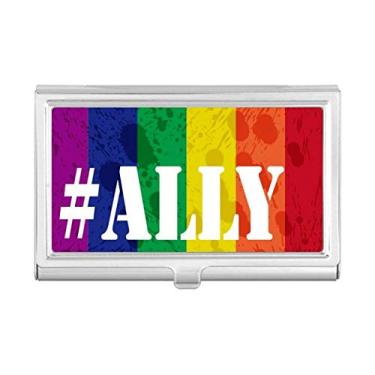 Imagem de Ally LGBT Porta-cartões de visita com estampa de arco-íris