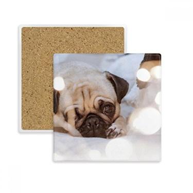 Imagem de Bulldog Pet Animal Lonely Picture Tapete de porta-copos quadrado suporte subplaca pedra isolante