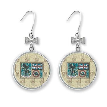 Imagem de Brinco de capitão de leão com bandeira Art Déco, presente moderno com laço e gancho perfurado