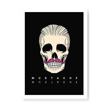 Imagem de Arte Maníacos Quadro Decorativo Caveira Mustache Preta - 23x16,25cm (Moldura caixa em laca branca)