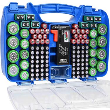 Imagem de THE BATTERY ORGANISER Organizador De Armazenamento De Bateria Capa De Armazenamento Com Testador, Transparente, Para 180 Baterias De Vários Tamanhos Azul
