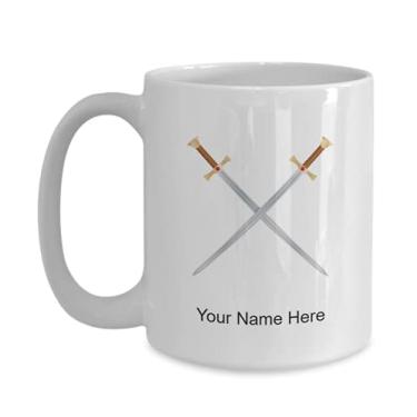 Imagem de Caneca de espadas de vetor personalizada, copo de café de espadas, ideia de presente de espadas, copo de vetor personalizado, caneca de espadas de vetor personalizado, caneca de café de 425 g