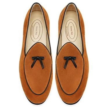 Imagem de Mocassins masculinos vintage para homens, mocassins belgas, mocassins sem cadarço, mocassins casuais, Marrom, 9.5