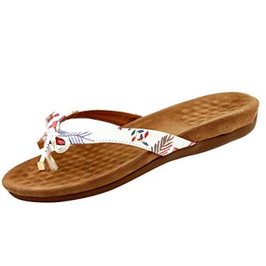 Imagem de Sandálias planas com cadarço chinelos rasos praia laço verão sandálias femininas sandálias divididas sandálias femininas flip (branco, 8)