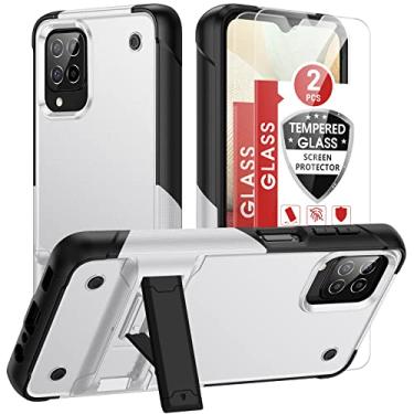Imagem de Capa para celular Motorola Moto G 5G 2022 (com película protetora de tela temperada), capa protetora à prova de choque e queda com suporte para telefone - Branco
