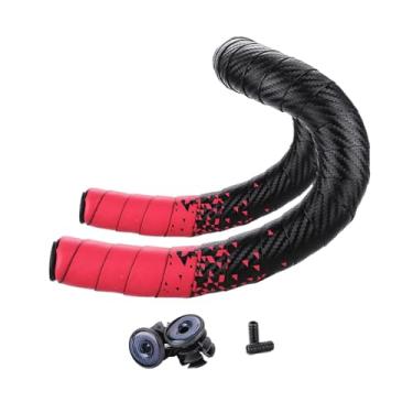 Imagem de UGPLM Fita para guidão de bicicleta de estrada, envoltório de alça, eva à prova de choque com plugues de extremidade de barra, fita de barra para bicicleta, Vermelho