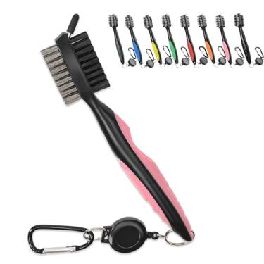Imagem de Mile High Life Kit de ferramentas de escova de taco de golfe com limpador de ranhuras taco, cabo de extensão retrátil e clipe (8 cores) rosa