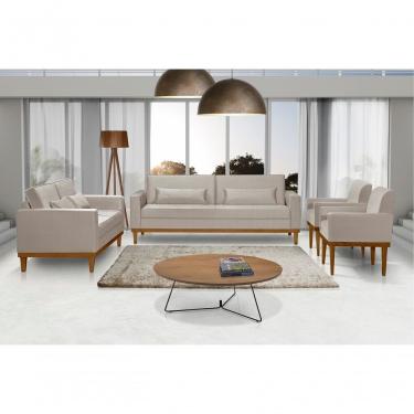 Imagem de Sofá Living 3 E 2 Lug. 2,20/1,58Mts + 02 Poltronas Bege