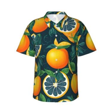 Imagem de Xiso Ver Camisa havaiana masculina manga curta casual camisa de praia casual de botão para festa de verão na praia, Laranja fresca, XXG