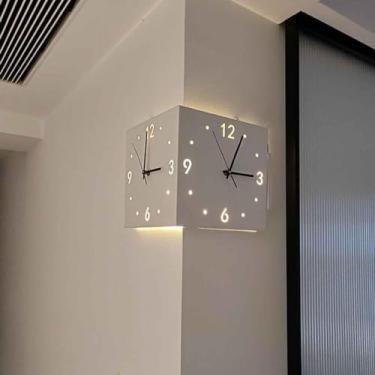Imagem de Relógios de parede modernos para sala de estar, relógio de parede de canto dupla face, relógio de parede de canto digital, relógio de parede silencioso de instalação simples de canto, cinza