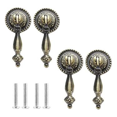 Imagem de Biaungdo Pacote com 4 puxadores de bronze estilo antigo, puxadores em forma de lágrima, puxadores de armário de liga de zinco, puxador decorativo antigo, puxador de gaveta com parafusos de montagem