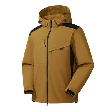 Imagem de Jaqueta masculina leve corta-vento Rip Stop capa de chuva casaco com capuz e cores contrastantes, Marrom, 5G