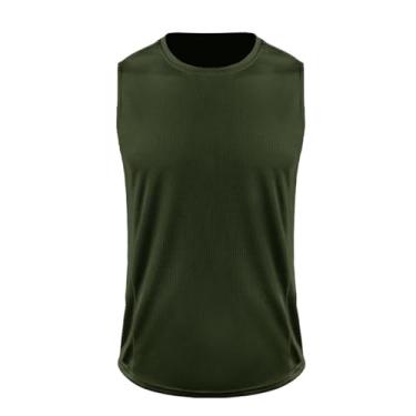 Imagem de Camiseta de compressão masculina Active Vest Body Shaper Slimming Workout cor sólida Muscle Fitness Tank, Verde militar, P