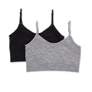 Imagem de Maidenform Sutiã Brami Comfort para meninas, pacote com 2, Preto/cinza mesclado, GG
