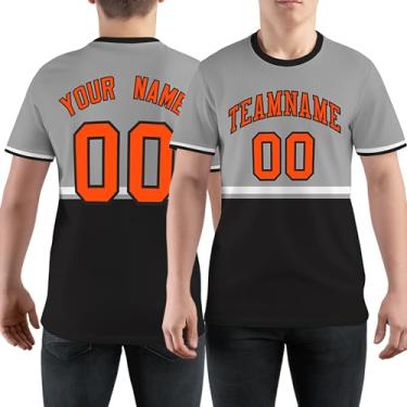 Imagem de Camiseta de beisebol casual personalizada, número do time de beisebol, camisetas esportivas para homens e mulheres jovens, Cinza, preto e laranja-15, One Size