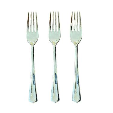 Imagem de Garfos Refeição Descartáveis Luxo Plástico Prata 18Cm-100Un