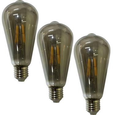 Imagem de Lampada Led Multi Filamento Fume 30W Vintage Kit 3 Uni Bivolt Iluminaçao Decoraçao Luz Sala Quarto Varanda Ambientes Branco Quente