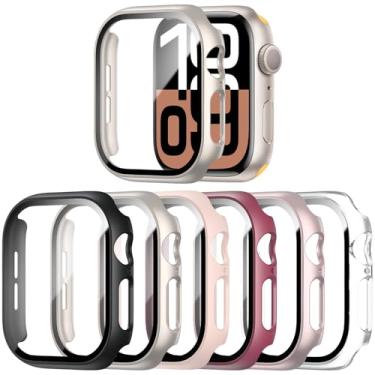 Imagem de WISKII Pacote com 6 capas compatíveis com Apple Watch Series 11 Series 10 46 mm com película de vidro temperado, capa rígida ultrafina à prova de choque para iWatch Series 11/10 46 mm acessórios