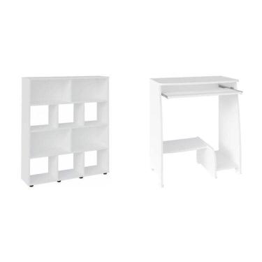 Imagem de Kit 2 Peças com Escrivaninha com Tampo Portátil e Estante 10 Nichos Branco