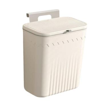 Imagem de Bothyi Lixeira de compostagem de cozinha, lata de lixo fina, lata de lixo moderna para banheiro, lata de lixo suspensa para banheiro com tampa, para cozinha, Branco Cremoso