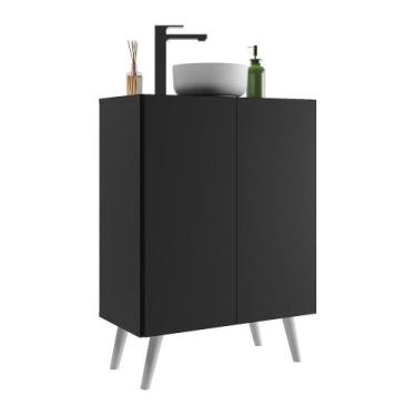 Imagem de Gabinete Banheiro 2 Portas Retrô 63cm Multimóveis V5006, Preto/Branco