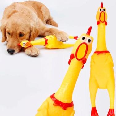 Imagem de Frango Galinha de Borracha Mordedor e Brinquedo para Pet 40cm - Alianç