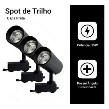 Imagem de Kit 3 Luminária Preto Trilho Spot Led 15W 3500K Branco Quente - AAAtop