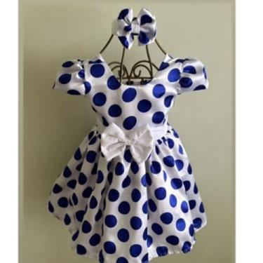 Imagem de Vestido Menina Infantil Elegante Branco com Bolinhas Azul - EDYNHOKIDS